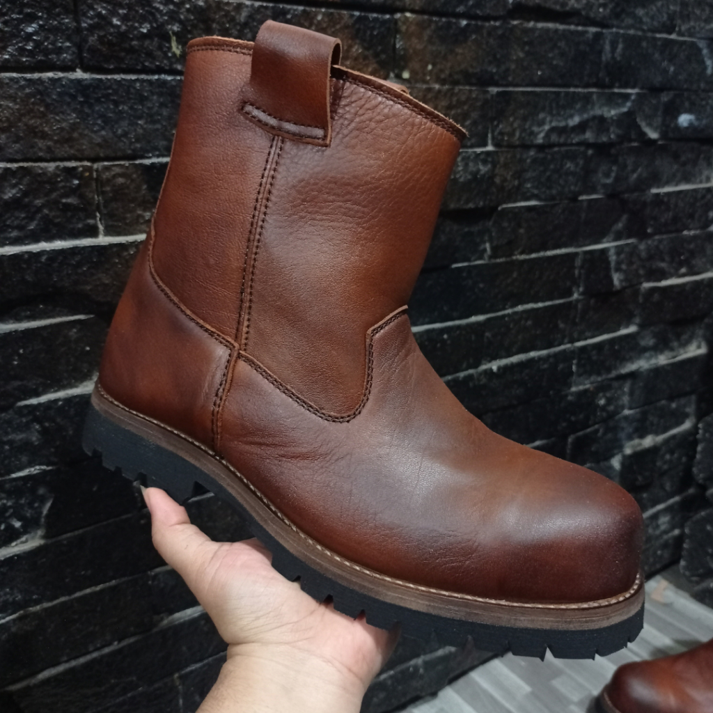 Xrider Safety Boots Sepatu Safety Boots Kulit Sapi Ujung Besi Model Middle Pecos Hitam Ukuran 37-47 
