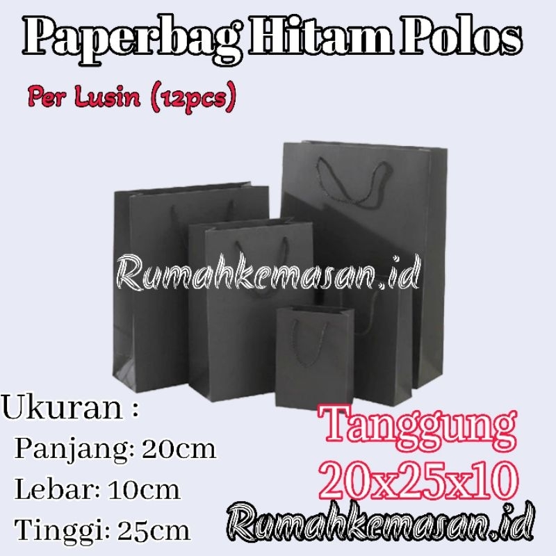 

Paperbag Hitam Polos Tanggung 20x25x10 cm / Tas kertas Hitam polos