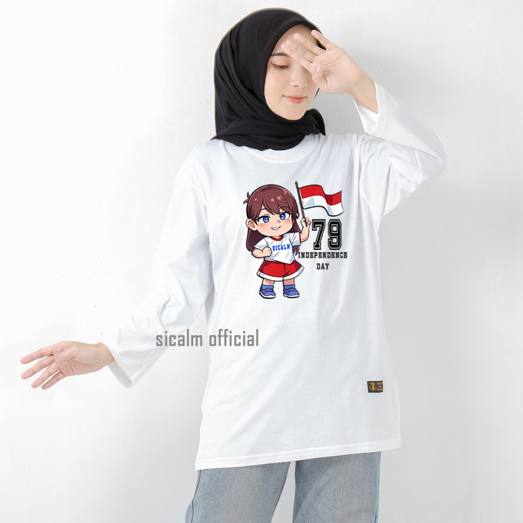 terlaris kaos wanita oversize lengan panjang kaos jumbo wanita motif agustusan merah putih kekinian