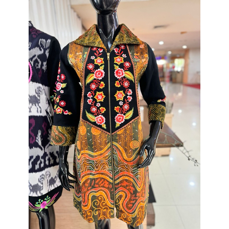 DRESS BATIK BAHAN TENUN COMBINASI  JAITAN BORDIRAN EXCLUSIVE THAMRIN CITY