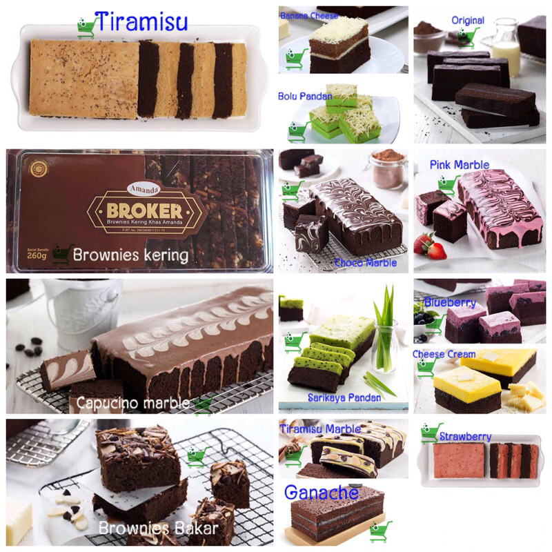 Brownies amanda original blueberry strawberry cheese tiramisu sarikaya Pandan