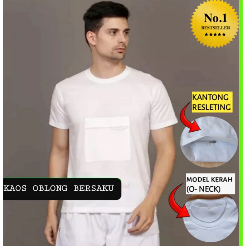 KAOS DALAMAN PRIA HAJI SAN UMROH SAKU DEPAN/KAOS OBLONG PUTIH SAKU/KAOS DALAM PUTIH HAJI SAKU