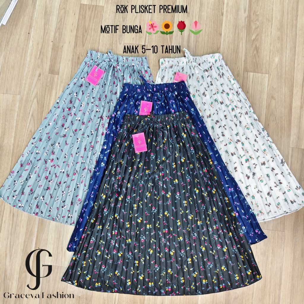 ROK PLISKET ANAK PREMIUM USIA 5-10 TAHUN // ROK PLISKET ANAK MOTIF BUNGA // ROK ANAK PEREMPUAN TREND