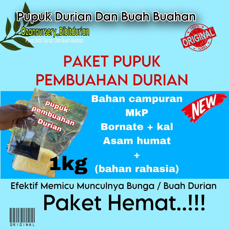 PAKET Pupuk PEMBUAHAN Durian kualitas Premium (AsamHumat + MKP + Boronate kalsium + pupuk rahasia) ,