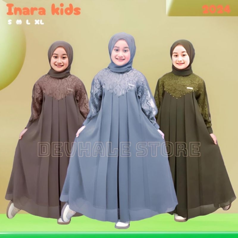 GAMIS ANAK BAHAN CERUTY PLUS HIJAB/Inara kids set kerudung/Gamis kondangan anak usia tanggung/Dress 