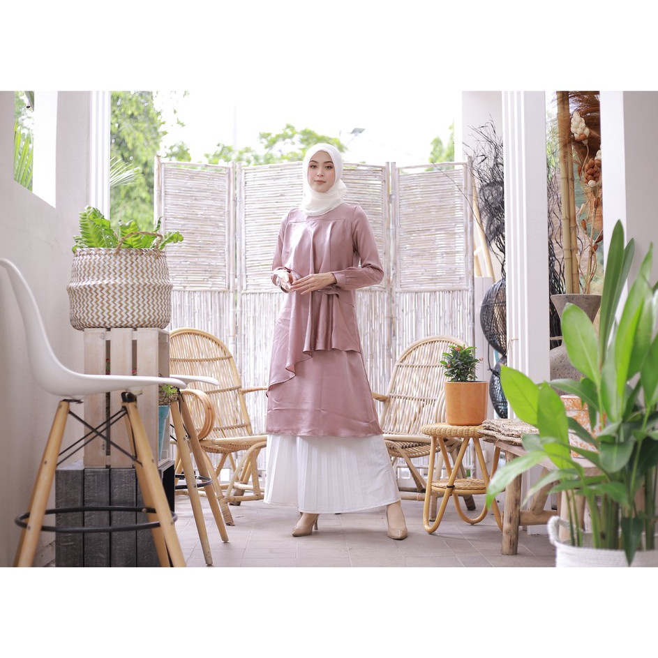 Hadir Hebat  Baju Meyusui bukaan kanan kiri BUSUI friendly Tunik Allegra Dull Pink
