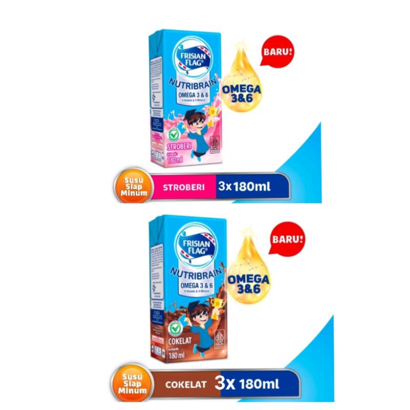 

Frisian Flag Omega Nutribrain Coklat & Strawberry (180ml x 3pcs) New Susu Bendera UHT Cokelat / Susu Strawberry / Susu UHT Chocolate / Susu Anak UHT Siap Minum / Susu Bendera Nutribrain Cair / Hampers Ultah/Snack Ultah Anak/Susu UHT/Susu Pertumbuhan Anak