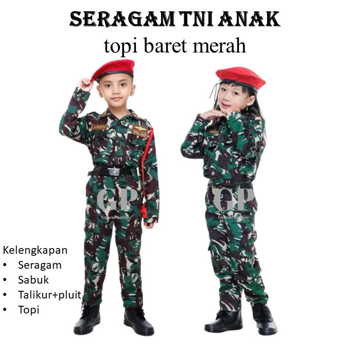 RB BAJU SERAGAM PDL TNI ANAK LAKI LAKI PEREMPUAN COWOK CEWE LORENG ARMY KOSTUM PROFESI SERAGAM