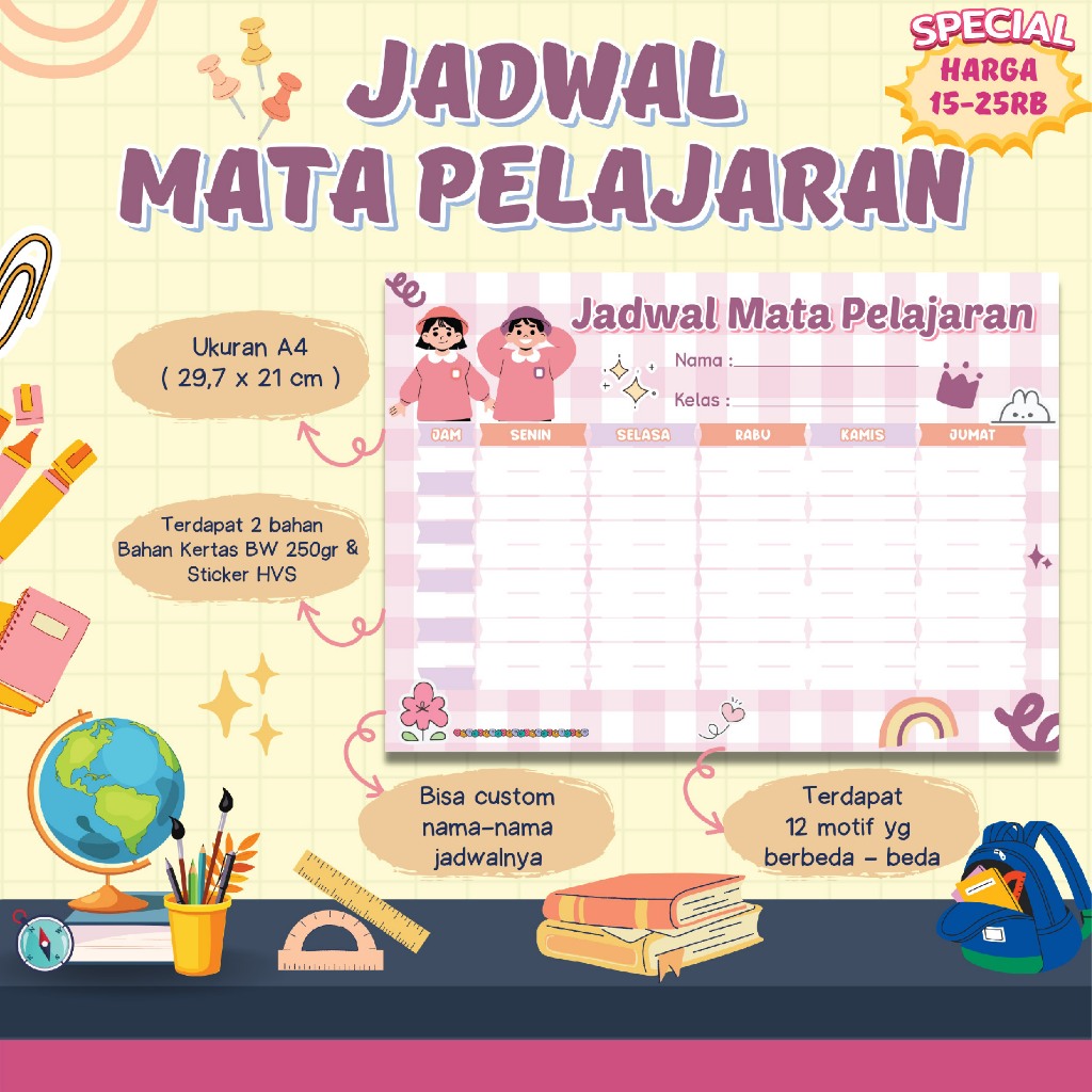 

Poster Jadwal Mata Pelajaran / Schedule Class / Poster Pelajaran