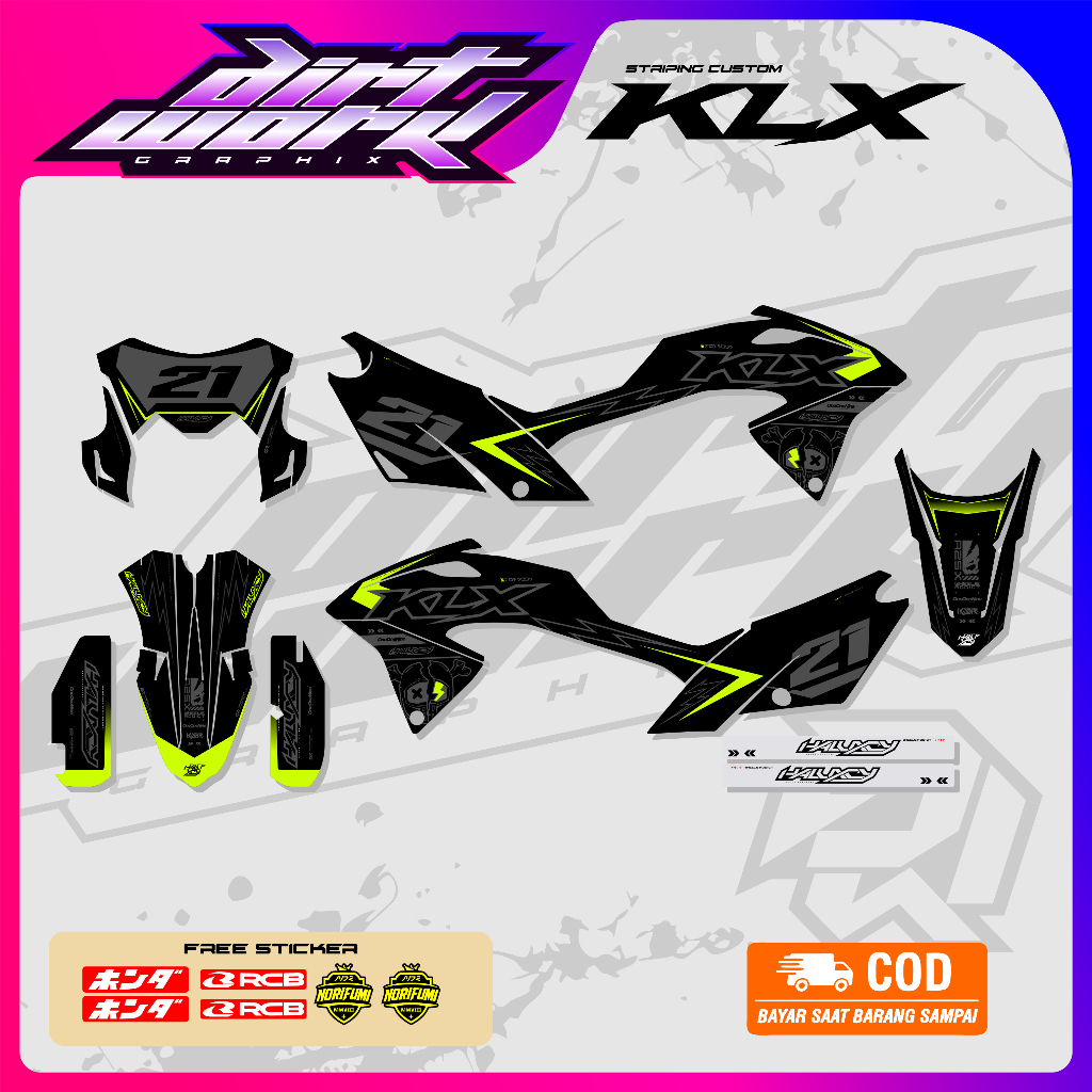 DECAL FULLBODY KLX BF 150 VARIASI HITAM GLOSSY DOFF HOLOGRAM BY DIRTWORK