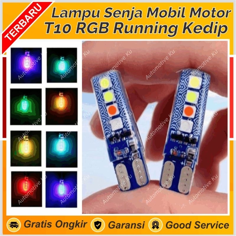 LAMPU SENJA LED KOTA RGB WARNA WARNI PELANGI T10 TANCAP RAINBOW 8 TITIK MATA PLAT NOMOR KABIN SPION 