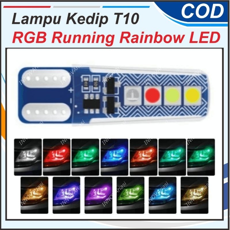 LAMPU SENJA LED KOTA RGB WARNA WARNI PELANGI T10 TANCAP RAINBOW 8 TITIK MATA PLAT NOMOR KABIN SPION 