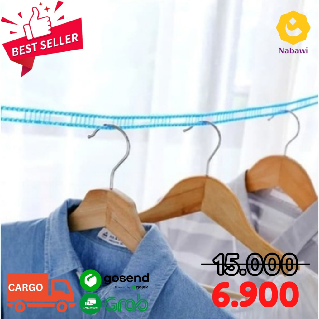 Gantungan Baju Tali Jemuran Clothes Line Laundry 5M Magic Hanger Rope Perlengkapan Haji Umroh