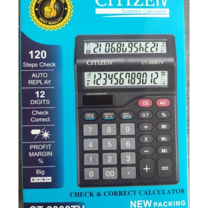 

KI3 Kalkulator CT2TV Double layar Khusus DagangKantoranWiraswasta 2power12Digit