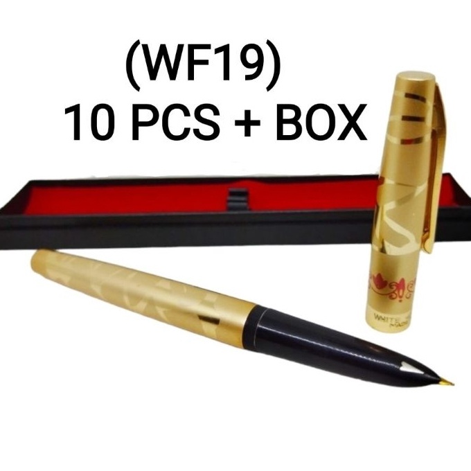 

KP8 PAKET GROSIR 1 PEN WFI9 FREE 1 BOX GOLD WHITE FEATHER PENA TINTA ISI ULANG NIB 3MM PULPEN INK ART