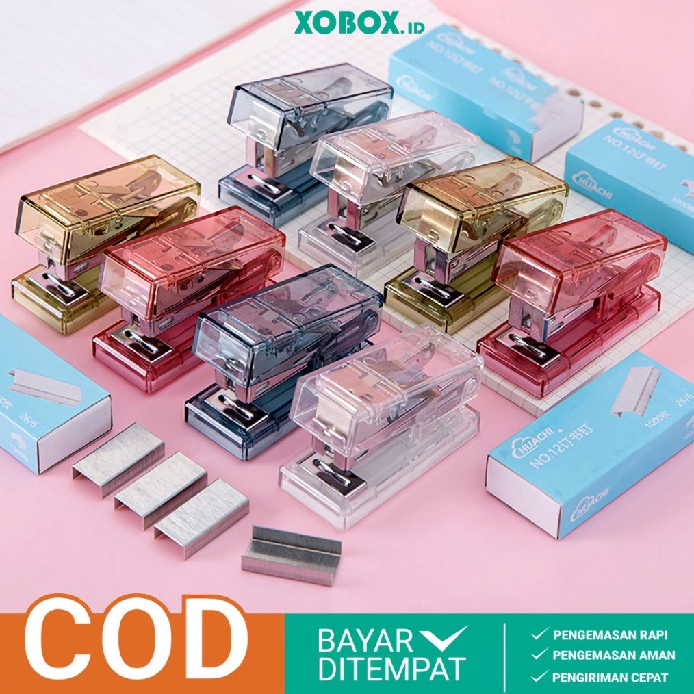 

MURMER Staples Mini Transparan Unik Free Refil Isi Stapler Sekolah Portable ATK14 XOBOX