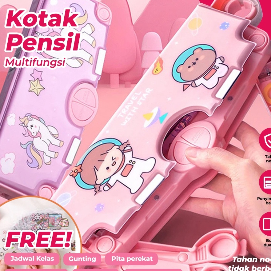 

Super SNI Kotak Alat Tulis Kotak Pensil Pola Kartun Rautan Kapasitas Tempat Pensil Dua Lapis Bahan Plastik Multifungsi