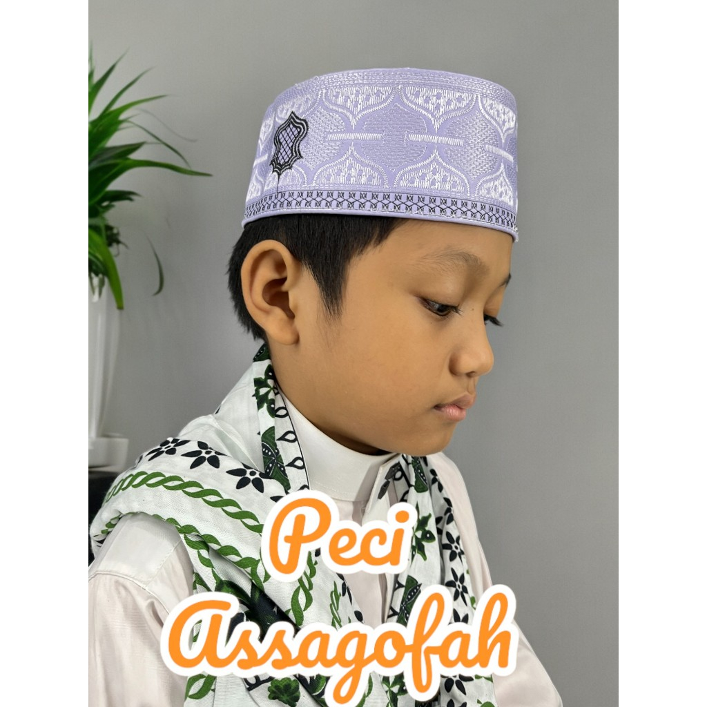 Peci Songkok Kopiah Assagofah Super warna putih - bordir motif terumpah Nabi