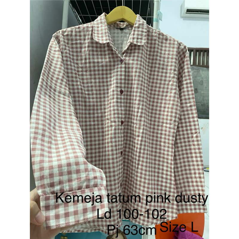 preloved baju kemeja wanita kemeja kotak pink dusty baca deskripsi