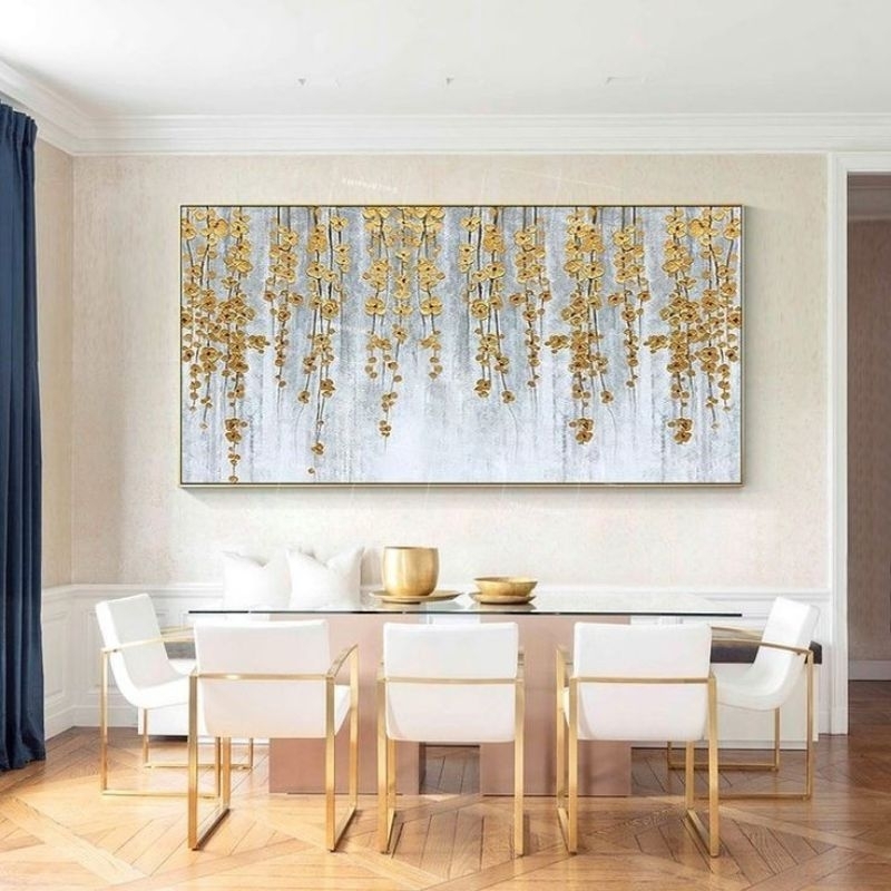 lukisan bunga aesthetic gold abu,hiasan dinding