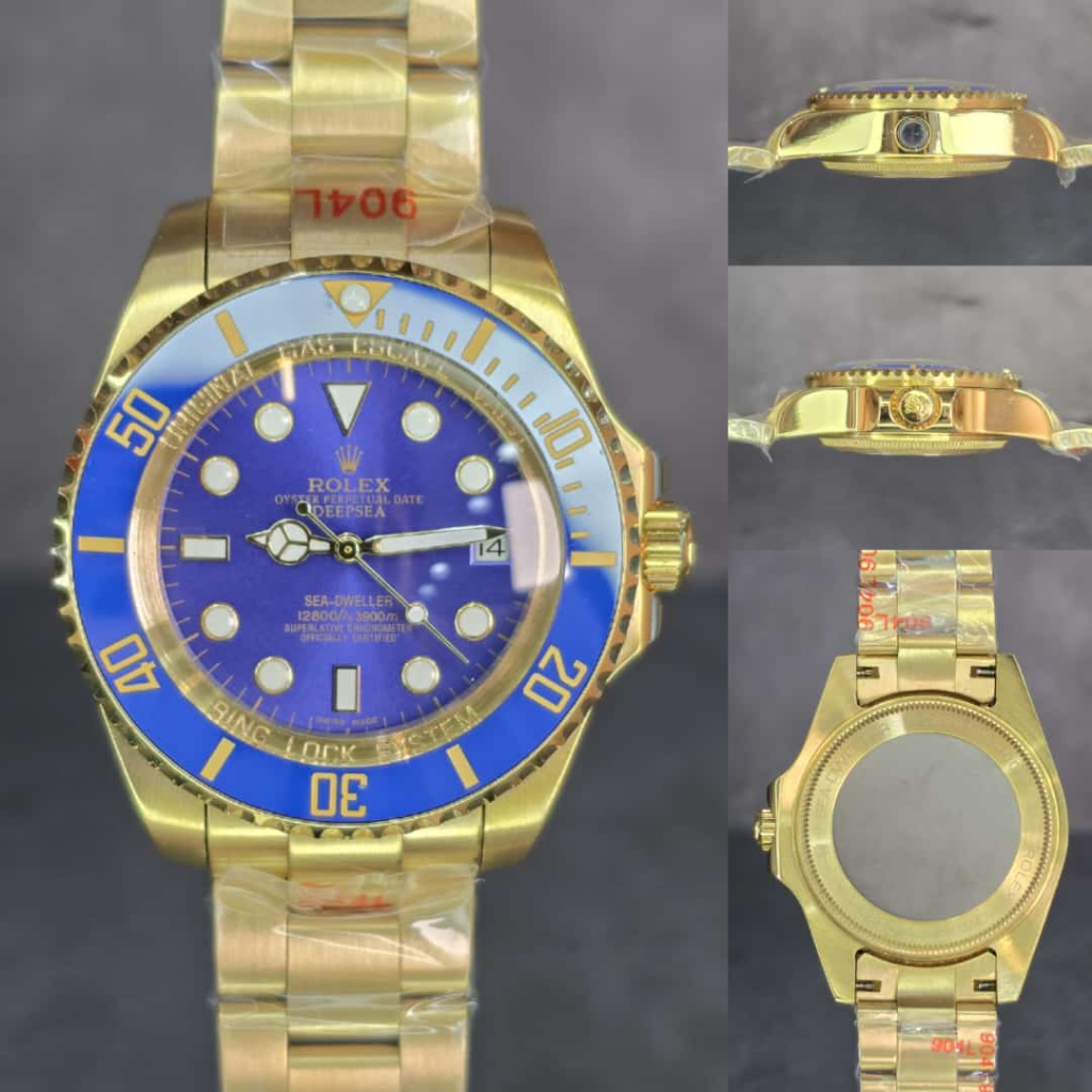 Jam Tangan Rolex Sea Dweller Gold Smurf Automatic 40mm Gold Dial Blue Best Quality Importir