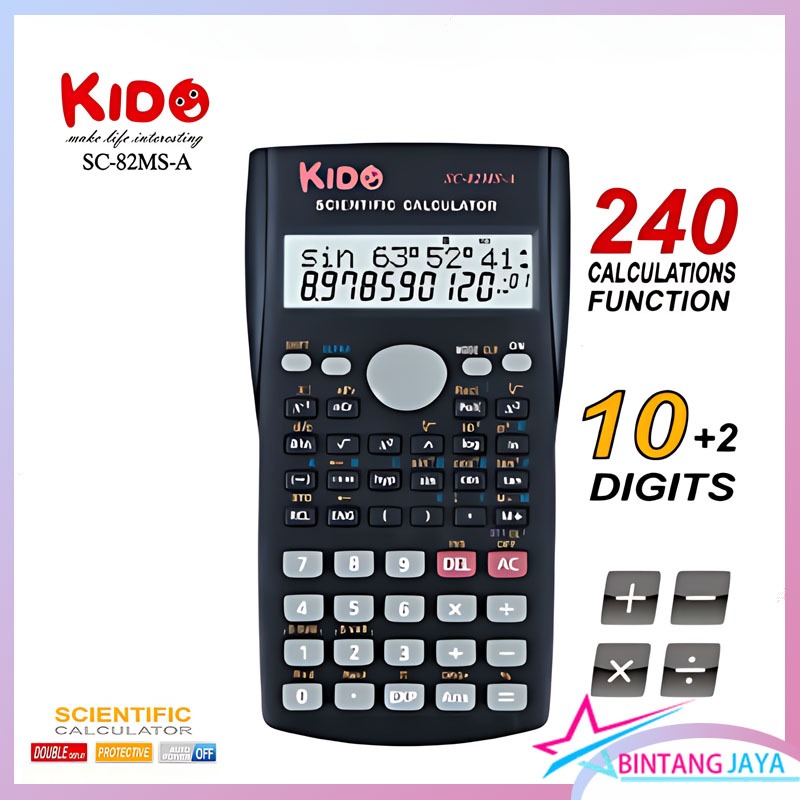 

RB Kalkulator Sekolah Scientific KIDO SC-82MS-A 10 Digit - Calculator Ilmiah Ujian Sin Cos Tan
