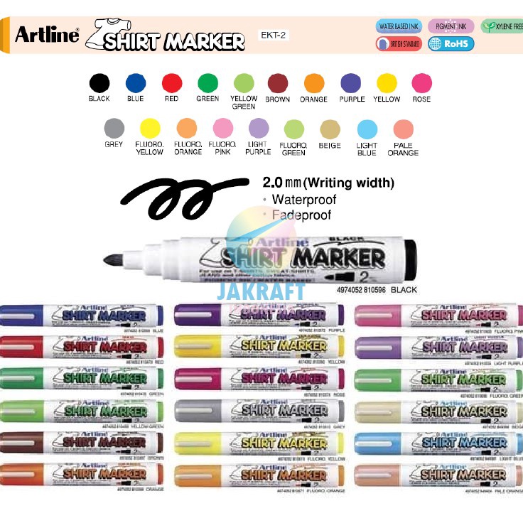 

1 Pcs Spidol Kaos Baju Kain ARTLINE TShirt Marker EKT2 Anti Pudar Tahan Cuci Air Detergen Tidak Bisa Dihapus Segala Permukaan Textile