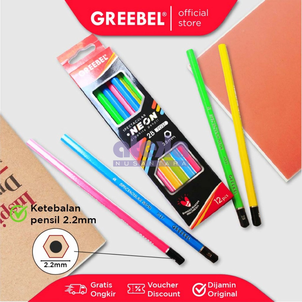 

GREEBEL Pensil kayu 2B 7027 NEON - Pensil 2B