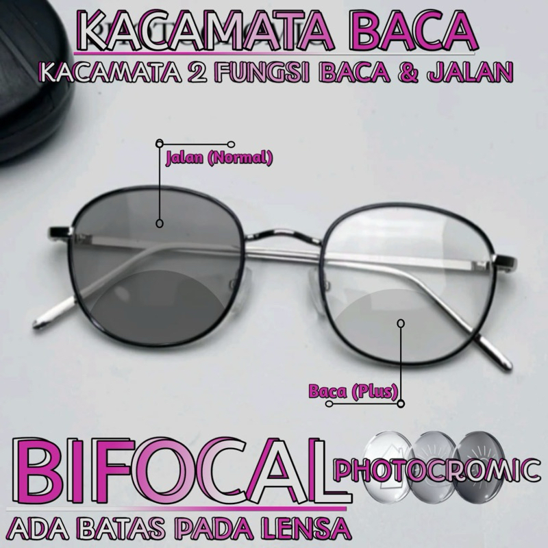 Kacamata Double Focus Photochromic pria/Wanita | Kacamata Baca & Jalan | Kacamata Plus 2261