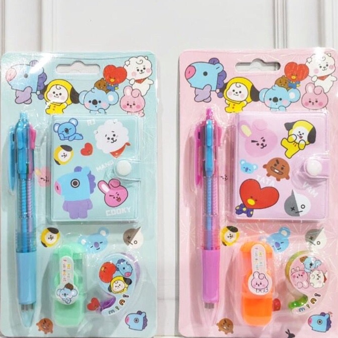 

Cashback 1 Set Alat Tulis 4in1 Buku Pulpen Highlighter Tape BTS Notebook BT21 Murah