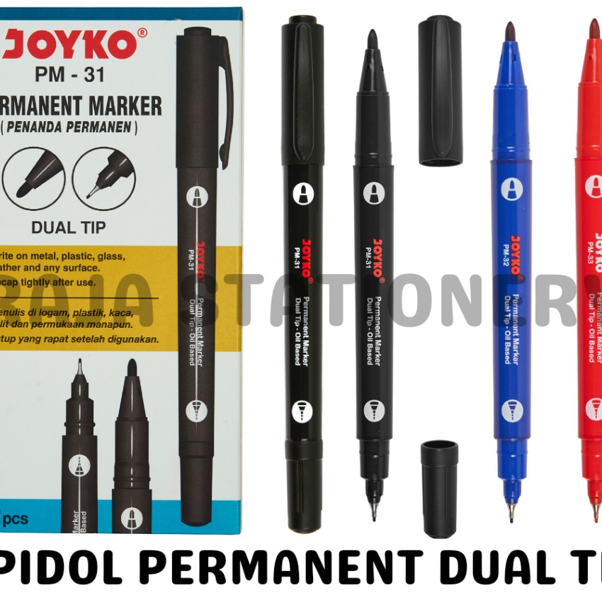 

HJ6 JOYKO PERMANENT MARKER BLACK BLUE RED DUAL TIP SPIDOL PERMANEN JOYKO HITAM BIRU MERAH DUA UKURAN 12PCS