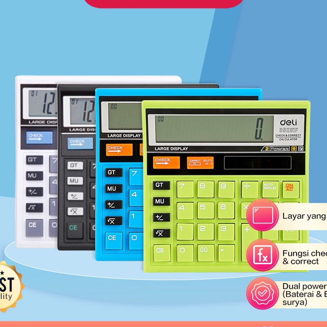 

KI3 Deli 39231 Calculator Check Correct Desktop Kalkulator Meja Office Original Deli WARNA WARNI DELI 512 HIJAU BIRU GREEN BLUE COLOUR CALCULATOR WHITE BLACK ALAT HITUNG
