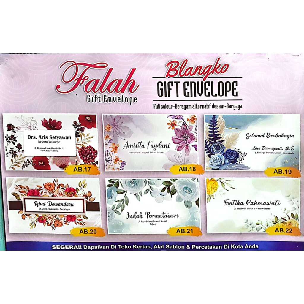 

Cetak Nama Amplop Kondangan / Pernikahan Amplop Falah Medium / Tanggung AB17-AB22