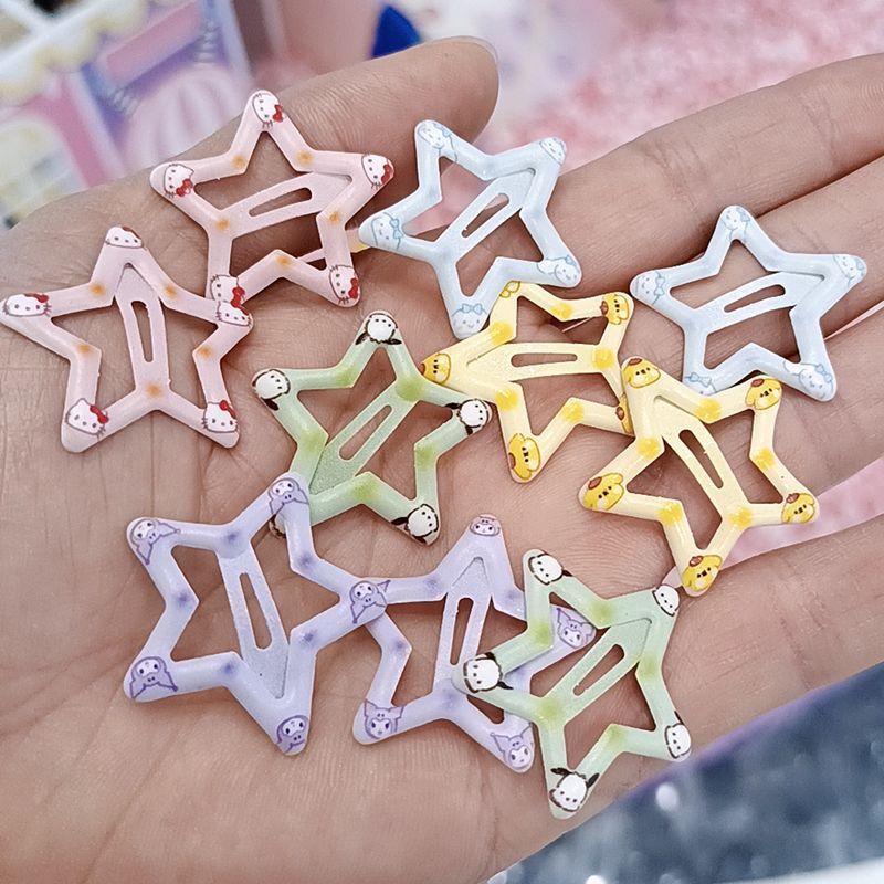10 Buah/Set Jepit Rambut Bintang Kartun Warna Campuran Warna-warni Set Jepit Rambut Warna-warni Gaya