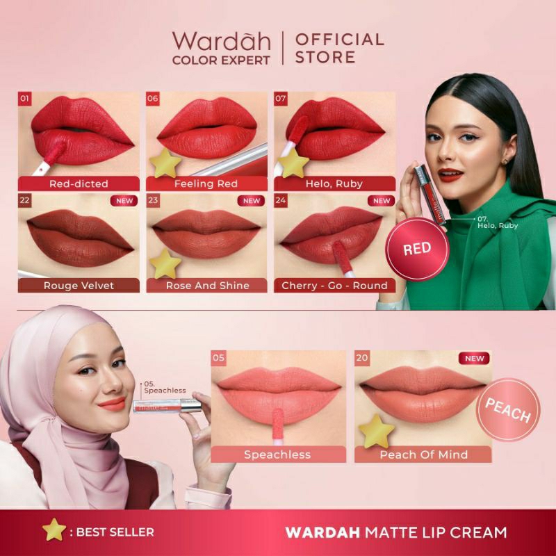 Wardah Exclusive Matte Lip Cream lipstik Stick stik bibir Red Berry Pretty Pink Plump Mauve Red Pink