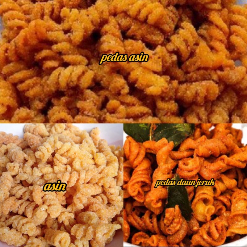 

(250g) MAKRONI SPIRAL MACARONI SPIRAL PEDAS ASIN, PEDAS DAUN JERUK, DAN ASIN berat bersih 250g
