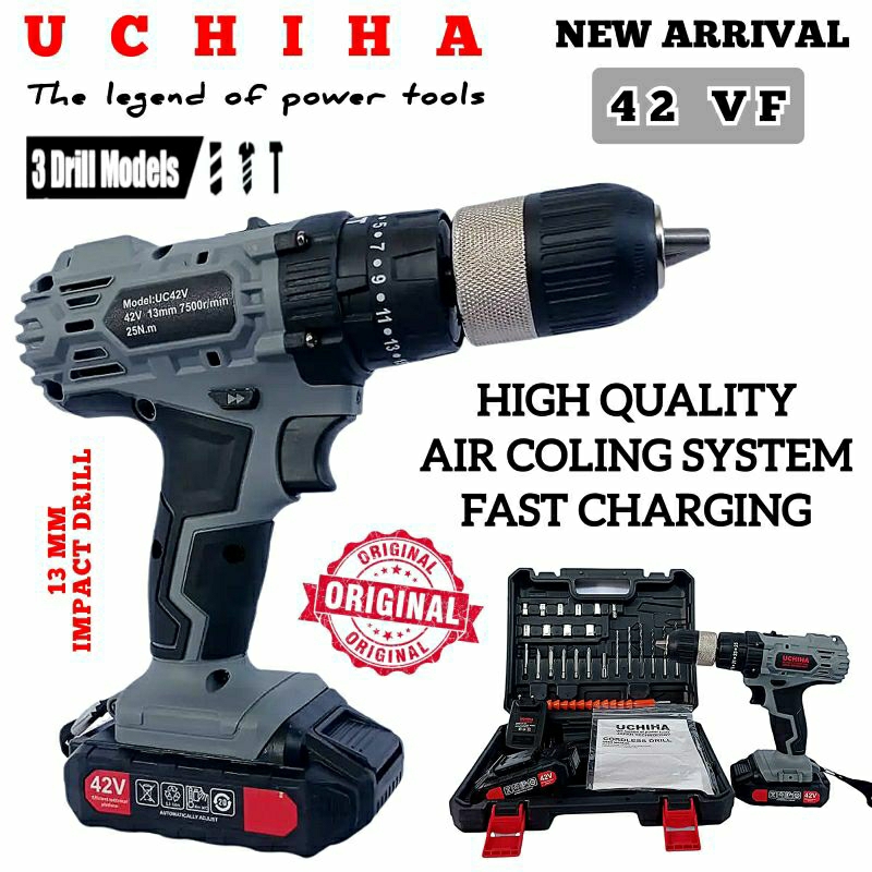 mesin bor uchiha Japan uchiha 36vf 13mm bor baterai impact cordless drill beton tembok