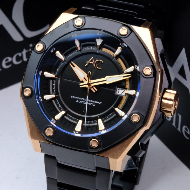 Jam Alexandre Christie Automatic Pria Terbaru 2024 Original AC 9601 Rantai Black Rosegold