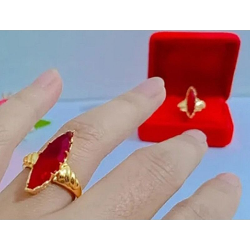 Cincin Batu Merah Delima Dewasa Pria Dan Wanita Lapis Emas 22K Titanium