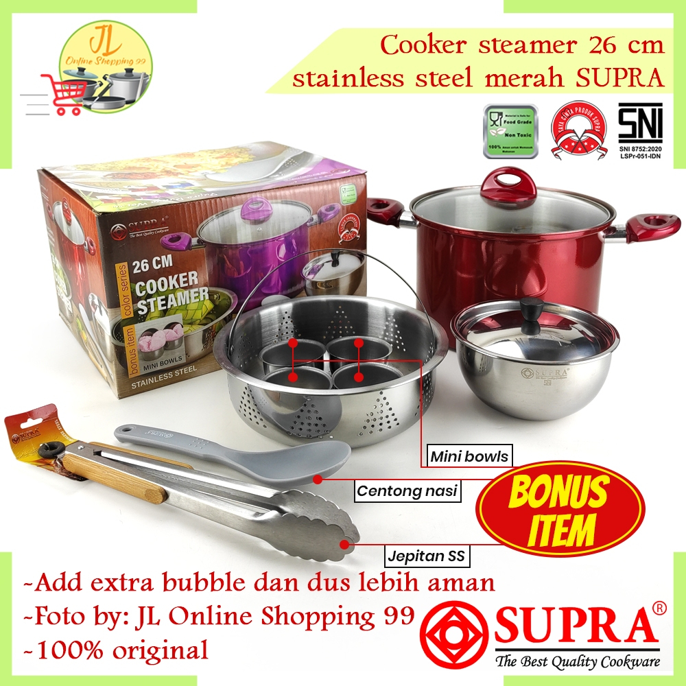 SUPRA panci set cooker steamer 26cm merah / Panci set / panci set steamer warna