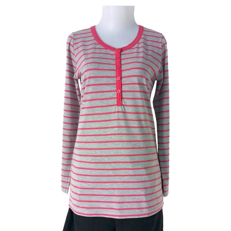 PHENOMENAL CASUAL CLOTHING KAOS SALUR ABU PINK MAGENTA LENGAN PANJANG / DIGULUNG ¾