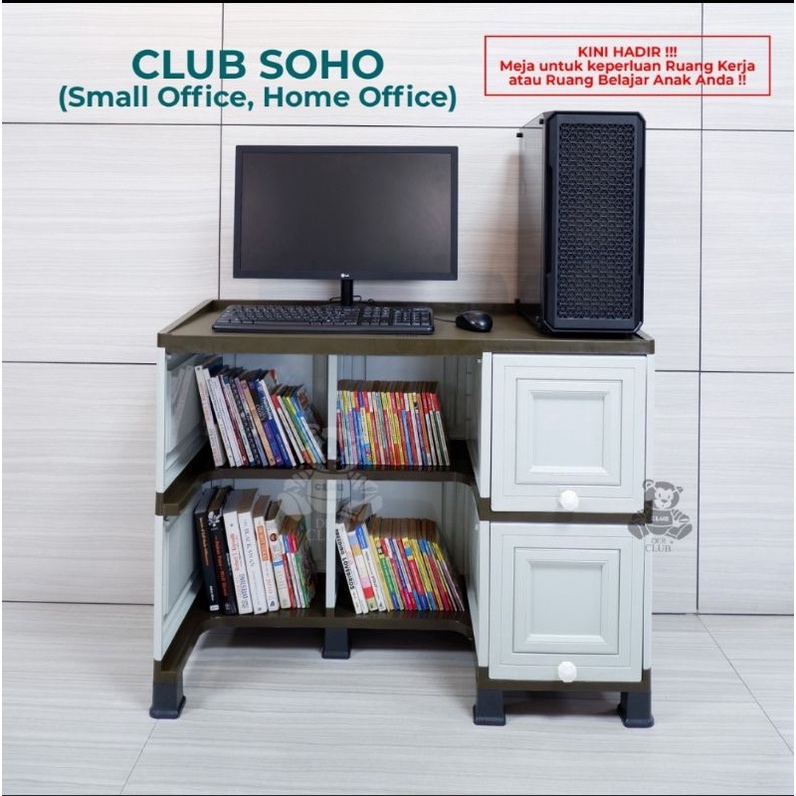CLUB MEJA KANTOR + LEMARI CABINET PLASTIK SOHO-1/ MEJA BELAJAR + LACI CABINET SOHO-1 MURAH