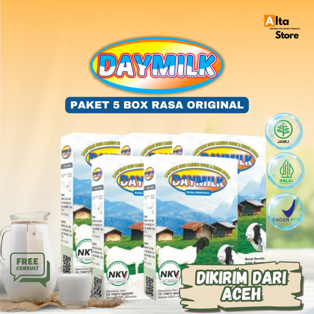 

DAYMILK (5 BOX) - Susu Kambing Etawa Mampu Atasi Gangguan Tulang dan Sendi, Nyeri Sendi, Rematik, Pegel Linu, Gangguan Pernapasan, dan Menjaga Imunitas Tubuh Susu Kualitas Terbaik HALAL 200 Gram