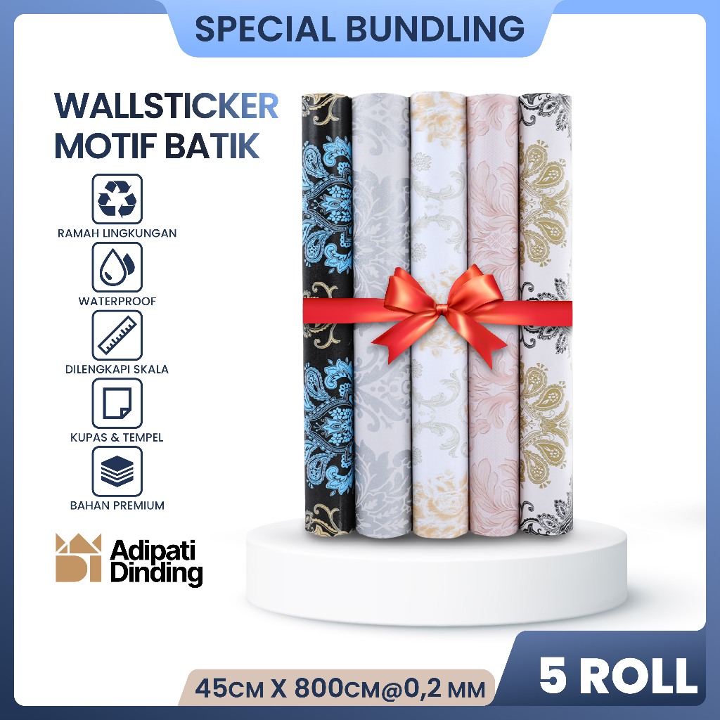 Adipati Dinding - BUNDLE  PAKET 5 ROLL/GULUNG WALLPAPER DINDING MOTIF BATIK ALL VARIANT UKURAN PER R