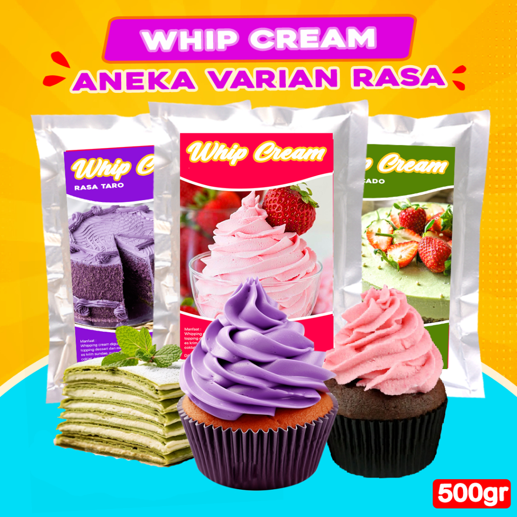 

WHIP CREAM BUBUK 500GR / ANEKA RASA TOPPING WHIP CREAM 500GR / BUBUK WHIP CREAM 500GR