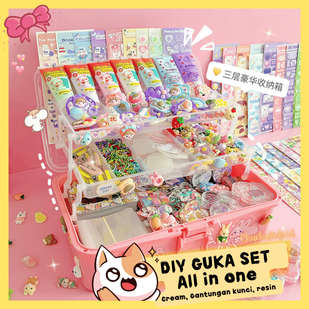 Guka Set Gantungan Kunci Akrilik DIY Keychain Set Kartu Stiker luca Kotak Guka Cream Gum Kartun Main