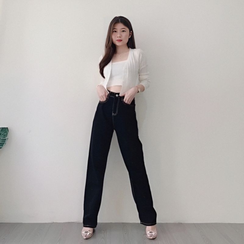 Luxe D Label Highwaist Black Jeans | Highwaist Jeans Black | Highwaist Pants Black | Celana Jeans Hi