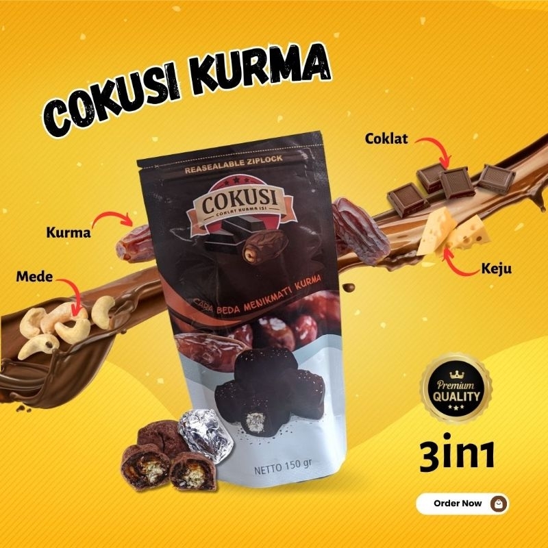 

Cokusi Coklat Kurma Isi Mete, Keju, Coklat