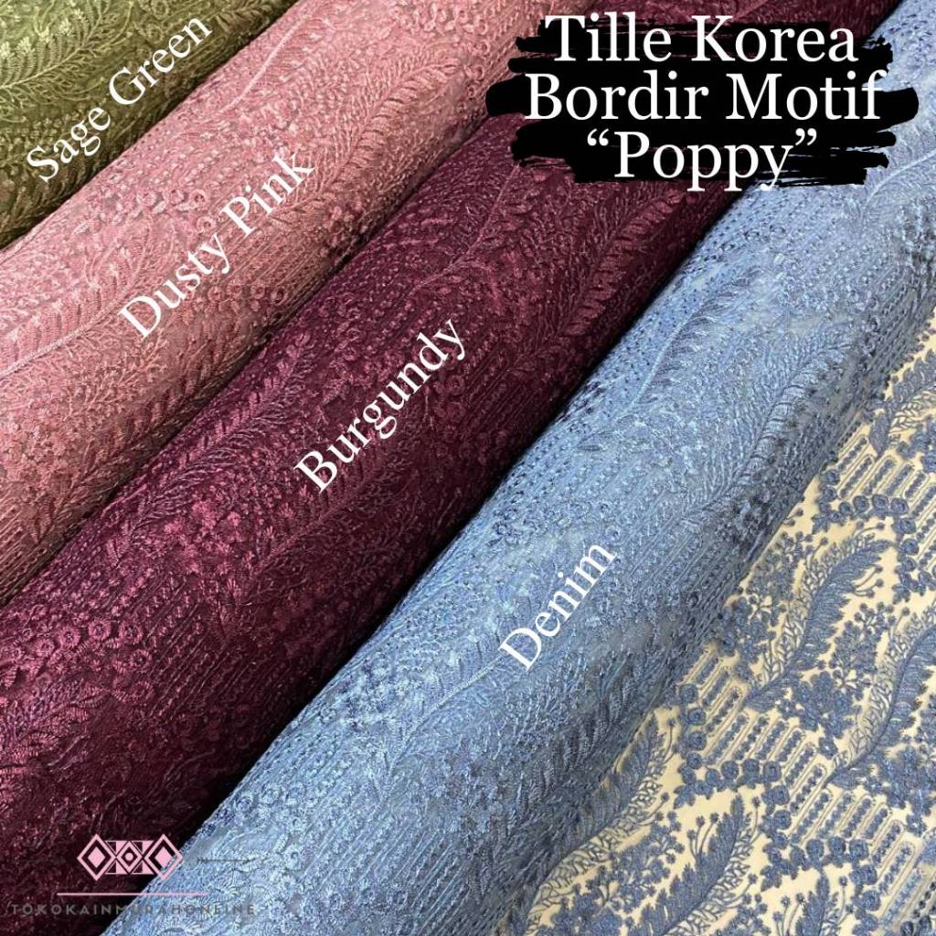 Kain Tille Brokat Korea Full Payet TEBAL Motif POPPY NEW 2024 Bordir Full Super Premium Mewah
