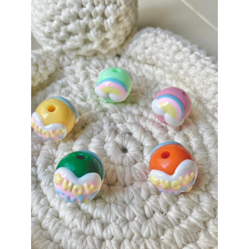 Manik Mote UV Akrilik Painted Pelangi How Cute Bulat Luxury (5pcs)